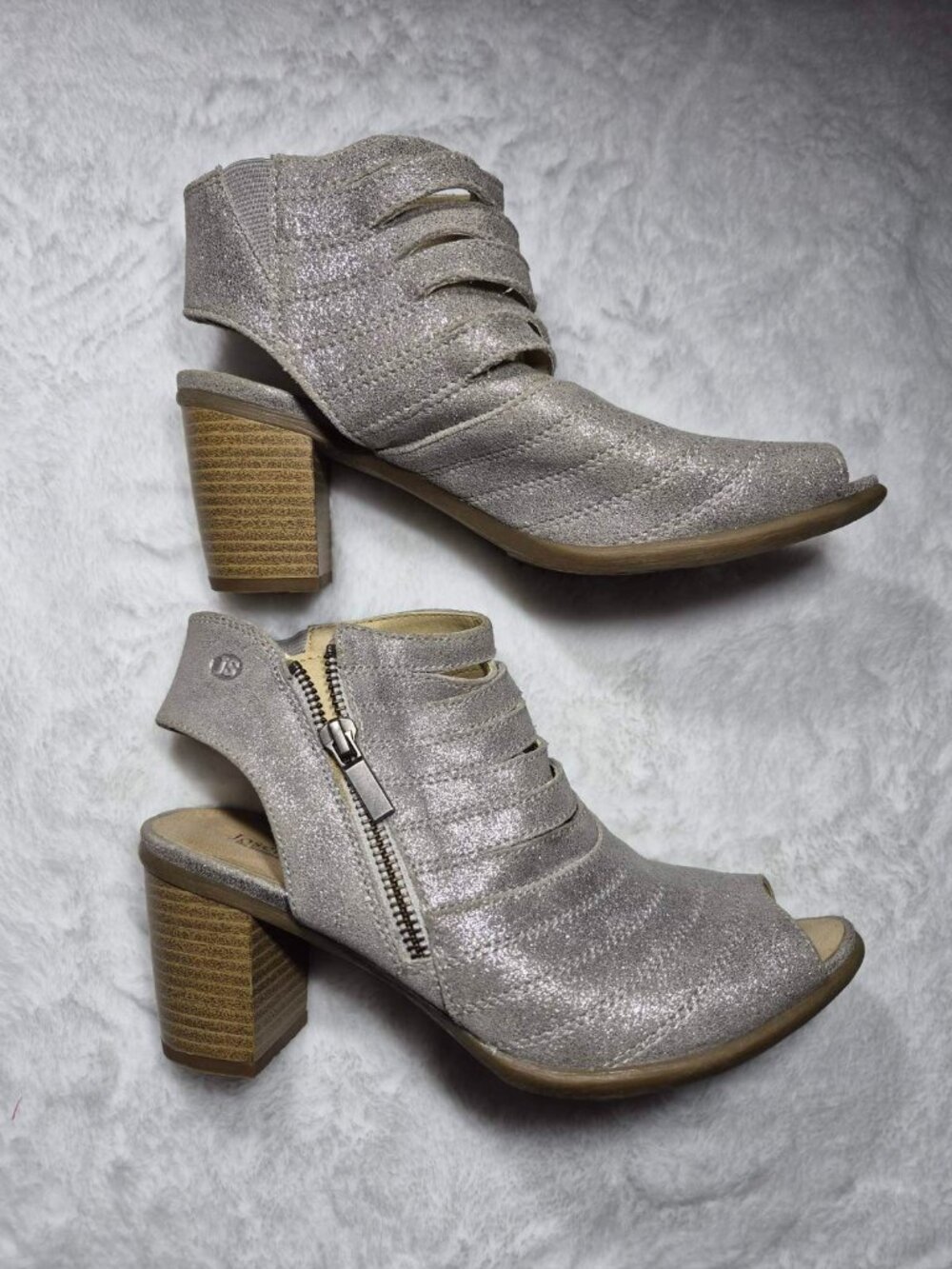 🌟 Josef Seibel Bonnie Metallic Leather Peep Toe Booties EU 37 US 6.5